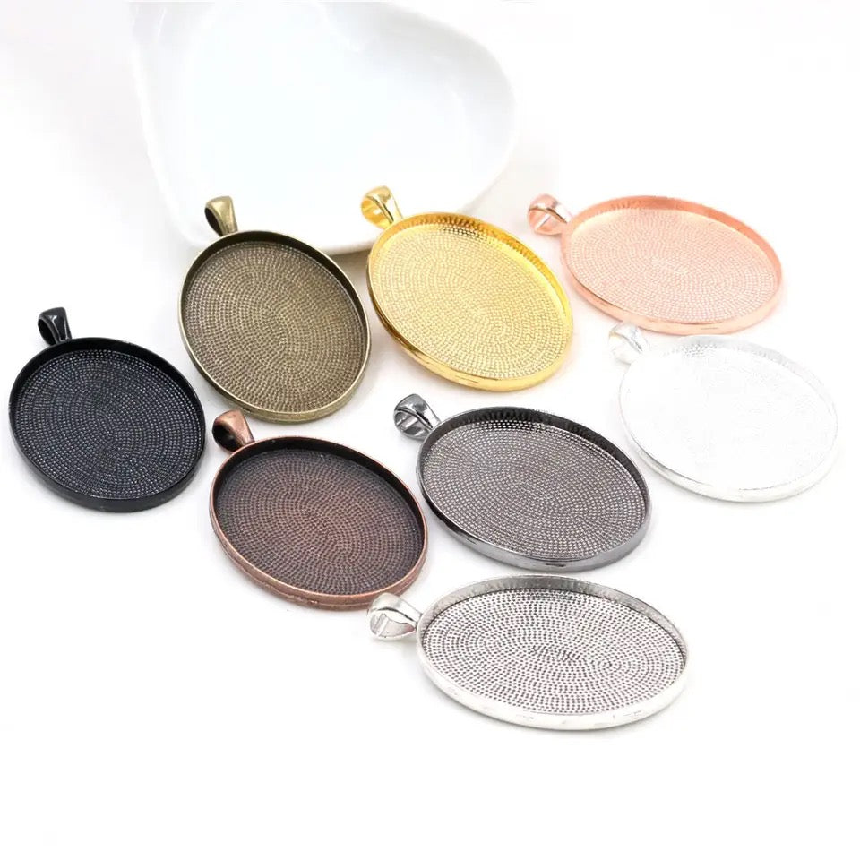 30x40mm Large Oval Blank Cameo Setting Pendant Trays - Perfect Pendants Plus