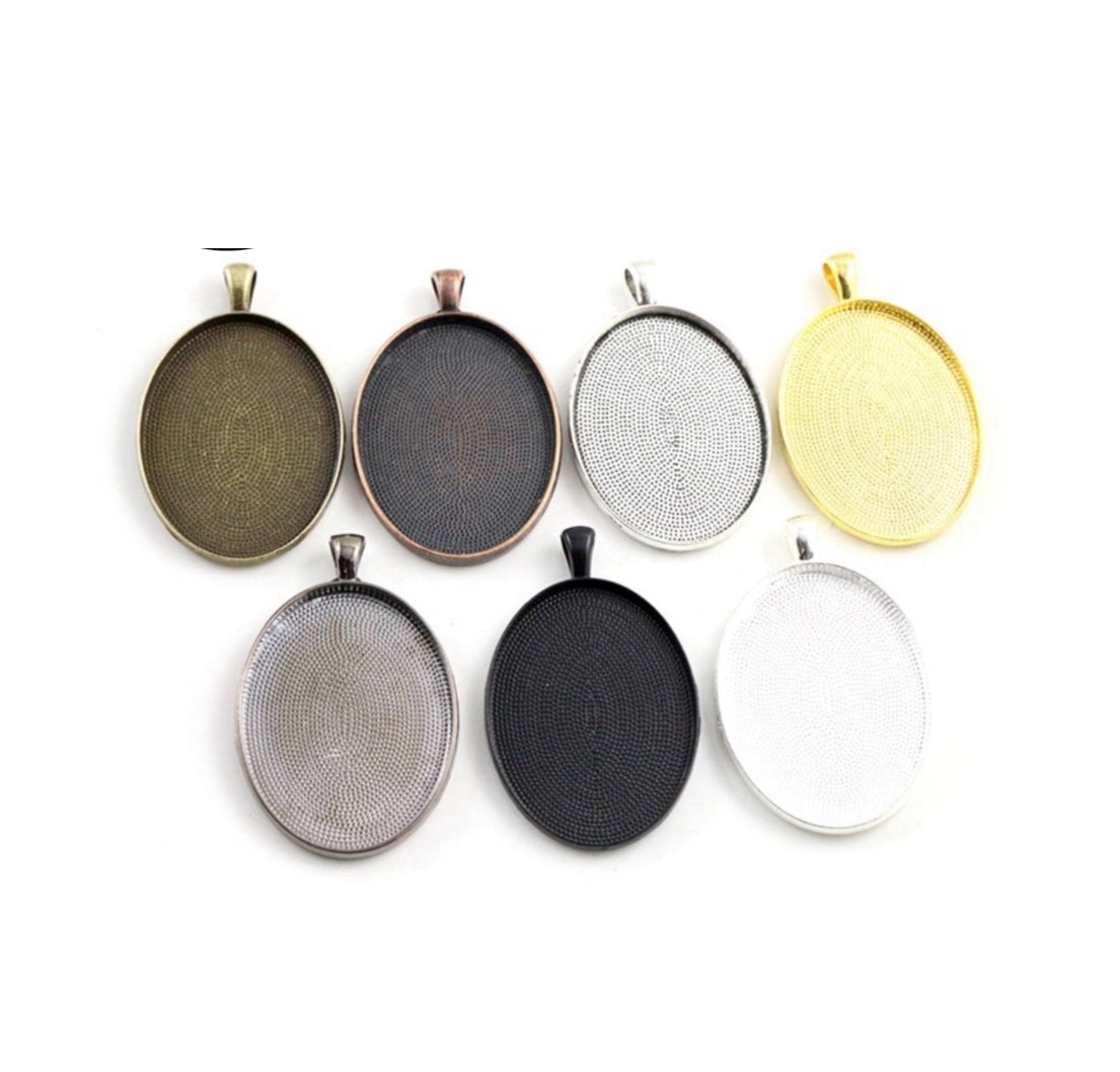 30x40mm Large Oval Blank Cameo Setting Pendant Trays - Perfect Pendants Plus