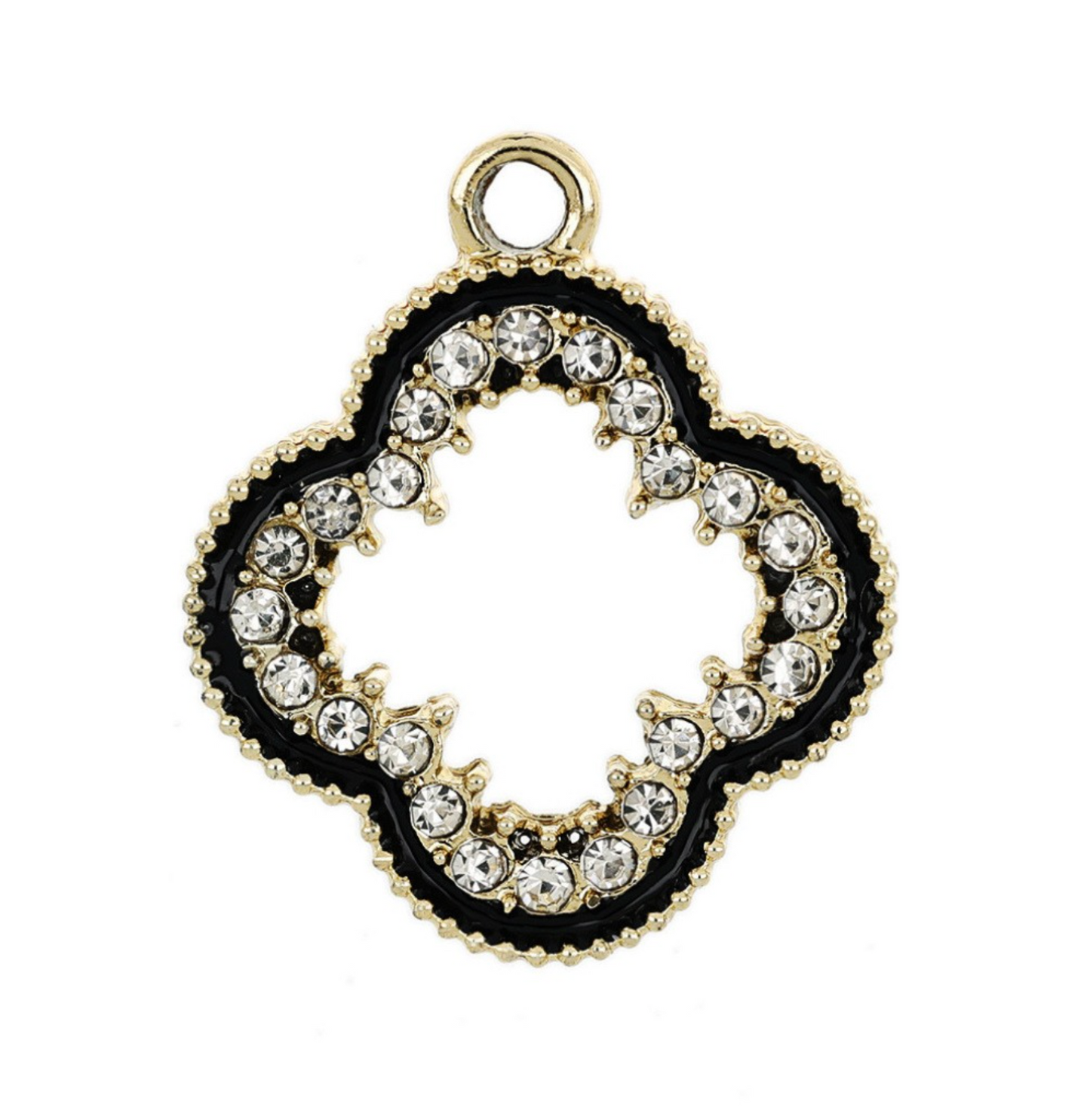 Gold-Plated Black Enamel Charm with Sparkling Crystals – DIY Charm Bracelet Jewelry Making