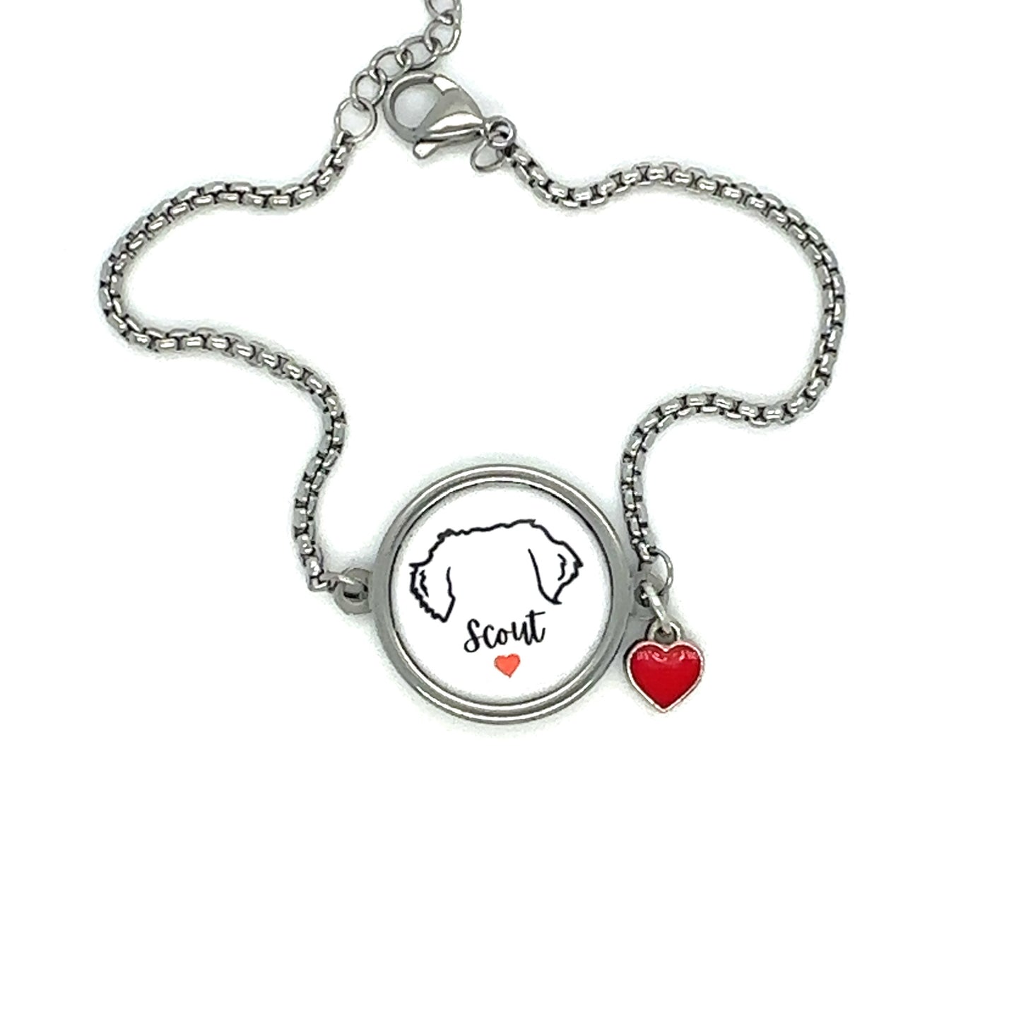 Bracelet with Dog Ears Line Art and Name - Perfect Pendants Plus