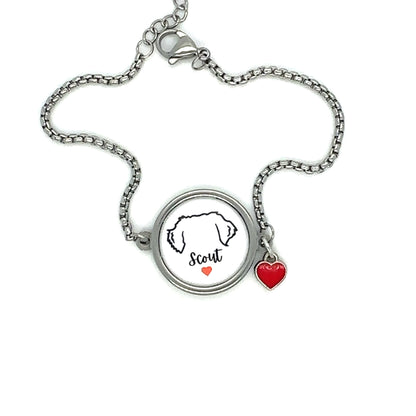 Bracelet with Dog Ears Line Art and Name - Perfect Pendants Plus