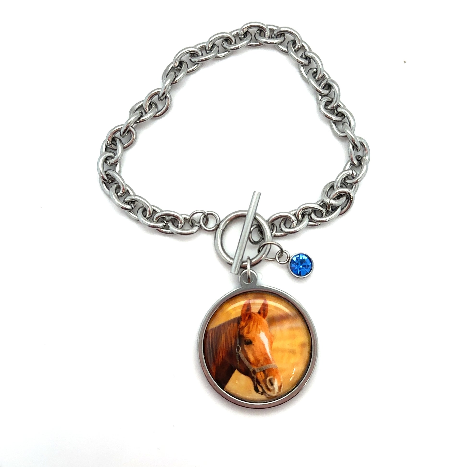 Toggle Bracelet with Photo Charm and Birthstone - Perfect Pendants Plus