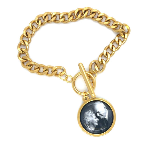 Tan Memorial Bracelet with Photo Pendant