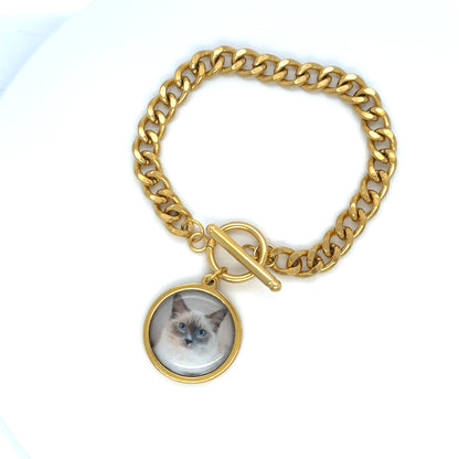 Toggle Bracelet with Photo Charm and Birthstone - Perfect Pendants Plus