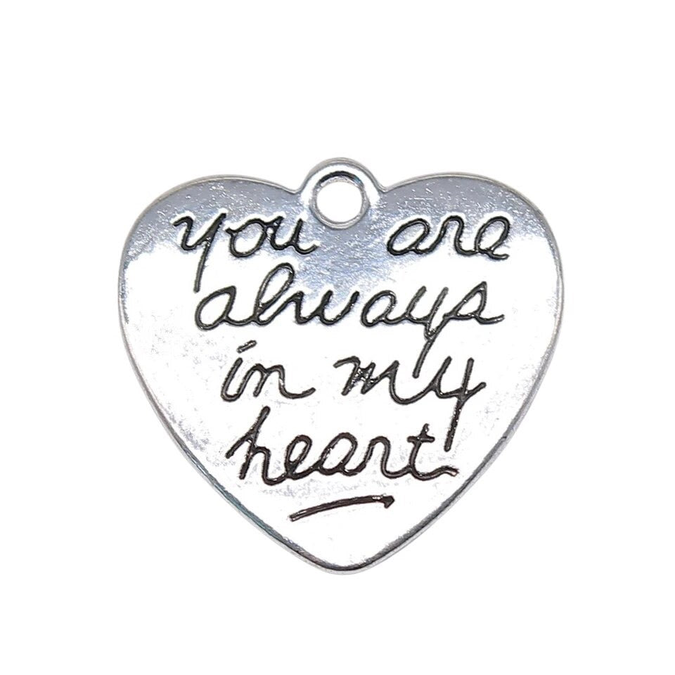 Heart Shaped Always in My Heart Sentiment Memorial Charm - Perfect Pendants Plus