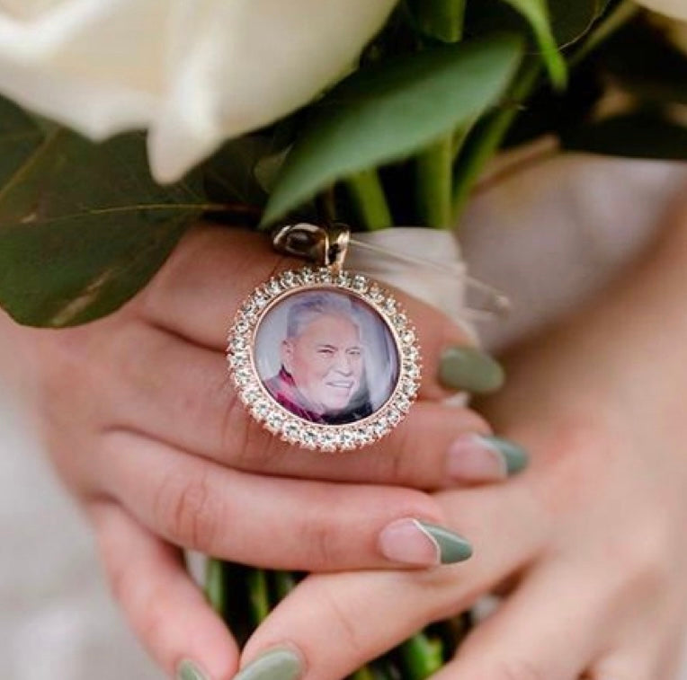 DIY Brides Bouquet Charm Kit Rhinestone Memorial Photo - Perfect Pendants Plus