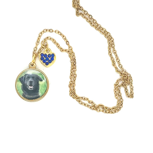 Tan Pet Photo Necklace with Heart Charm