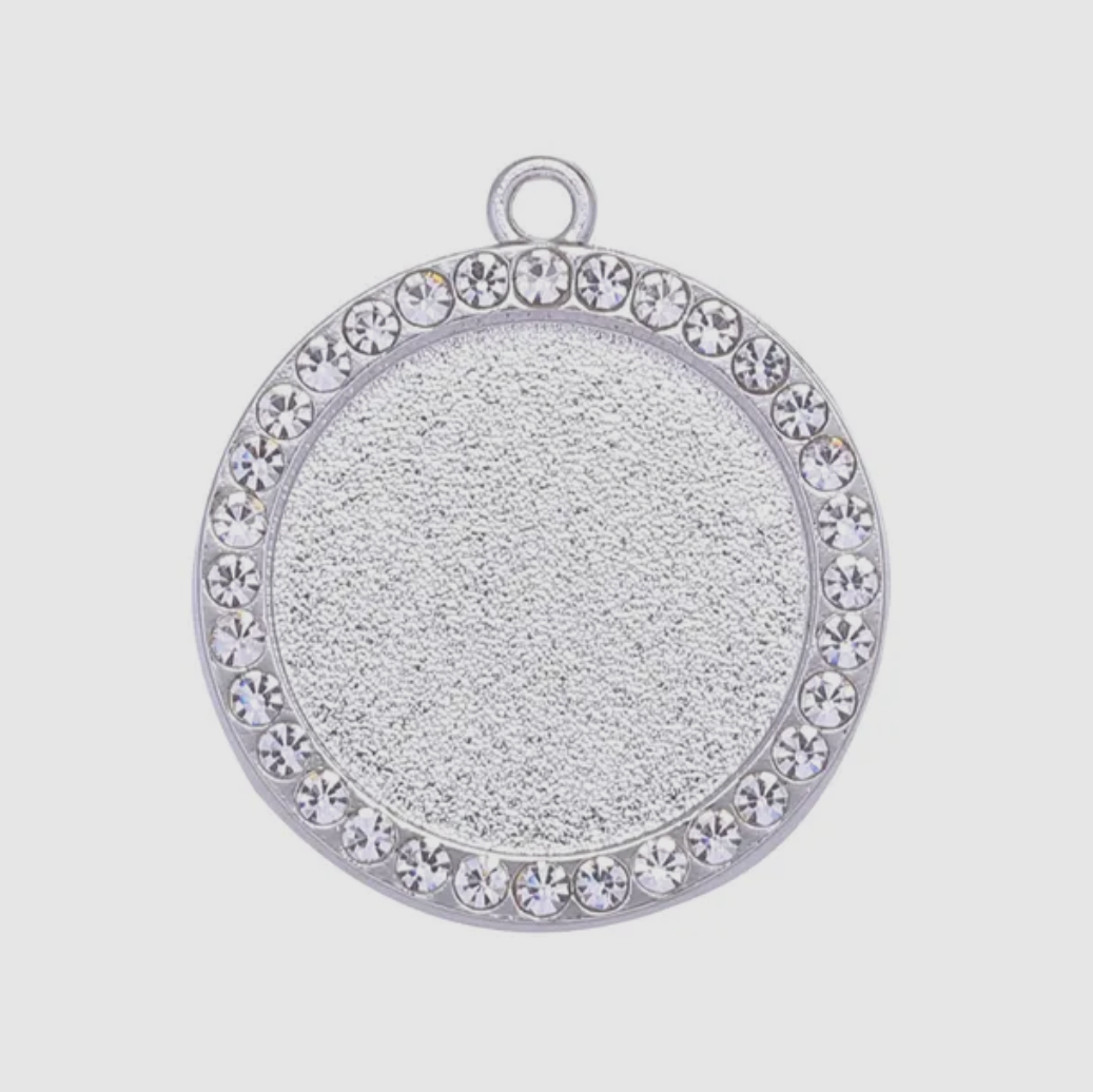 20mm Rhinestone Top Loop Round Pendant Cabochon Setting Tray - Perfect Pendants Plus