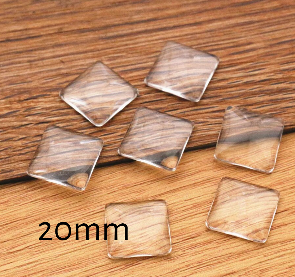 20mm Square Glass Cabochons Tiles - Perfect Pendants Plus