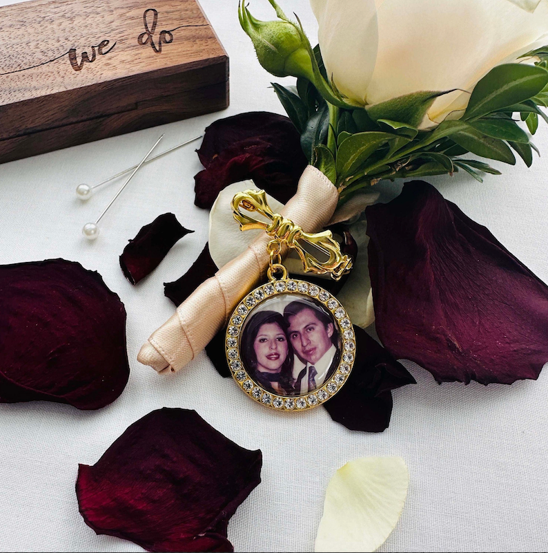 Personalized Wedding Bouquet Brooch and Photo Charm - Perfect Pendants Plus