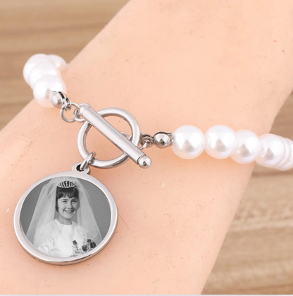 Personalized Pearl Charm Bracelet Adjustable Photo Keepsake - Perfect Pendants Plus