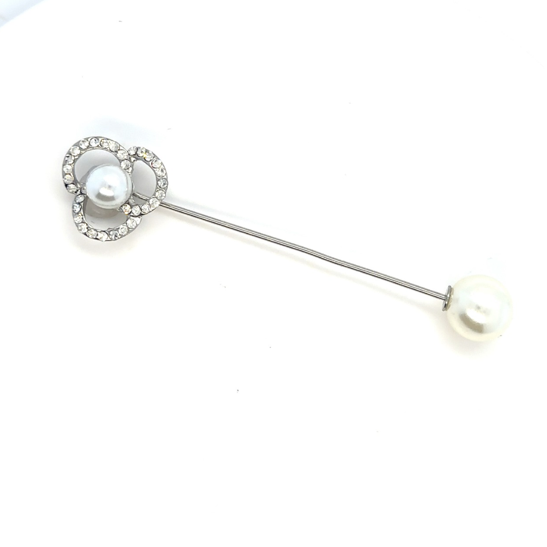 Rhinestone & Pearl Flower Stick Pin Brooch - Perfect Pendants Plus