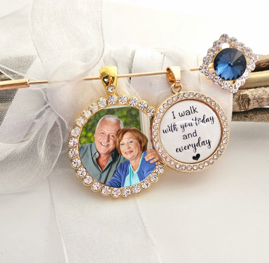 Wedding Memorial Loss of Loved One Photo Charm Something Blue Pin for Bride - Perfect Pendants Plus