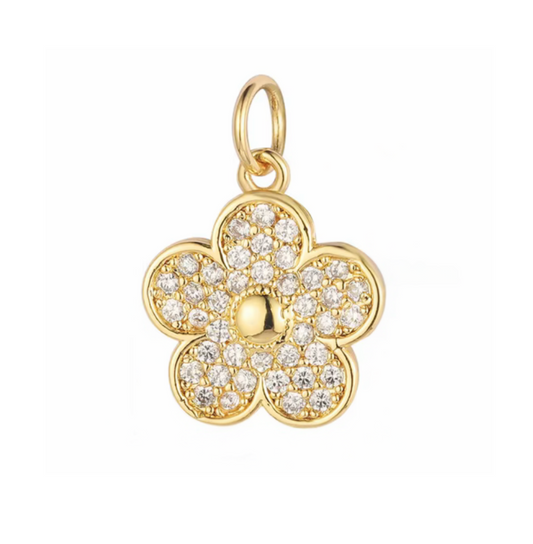 Gold Small Flower Charm Cubic Zirconia for Bracelets, Necklaces Jewelry Making