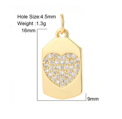 14kt Gold Plated Tag Shaped Crystal with Heart Charm