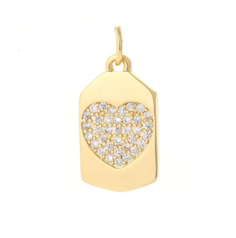 14kt Gold Plated Tag Shaped Crystal with Heart Charm