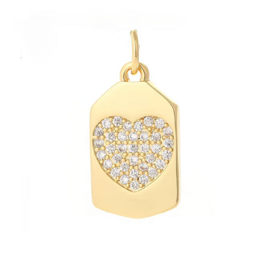 14kt Gold Plated Tag Shaped Crystal with Heart Charm