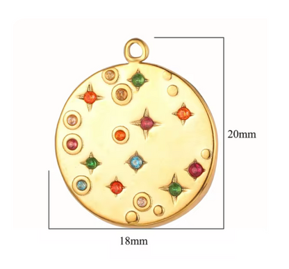 Round Gold Plated Multi Color Crystal Charm for Bracelet