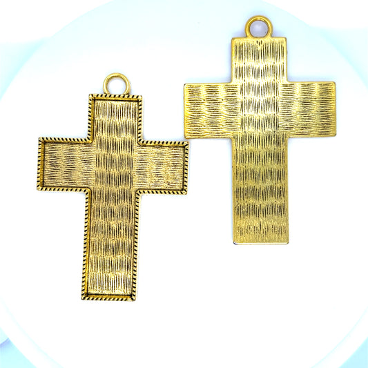 12 pieces 2 x 3 inches  Cross Shaped Blank Pendant Base Trays Gold