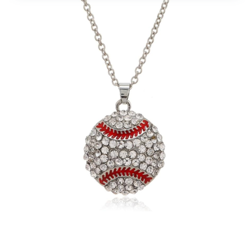 Baseball Rhinestone Charm Silver Round Bracelet Sports