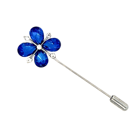 Flower Something Blue Rhinestone Pin Silver Lapel Pin - Perfect Pendants Plus