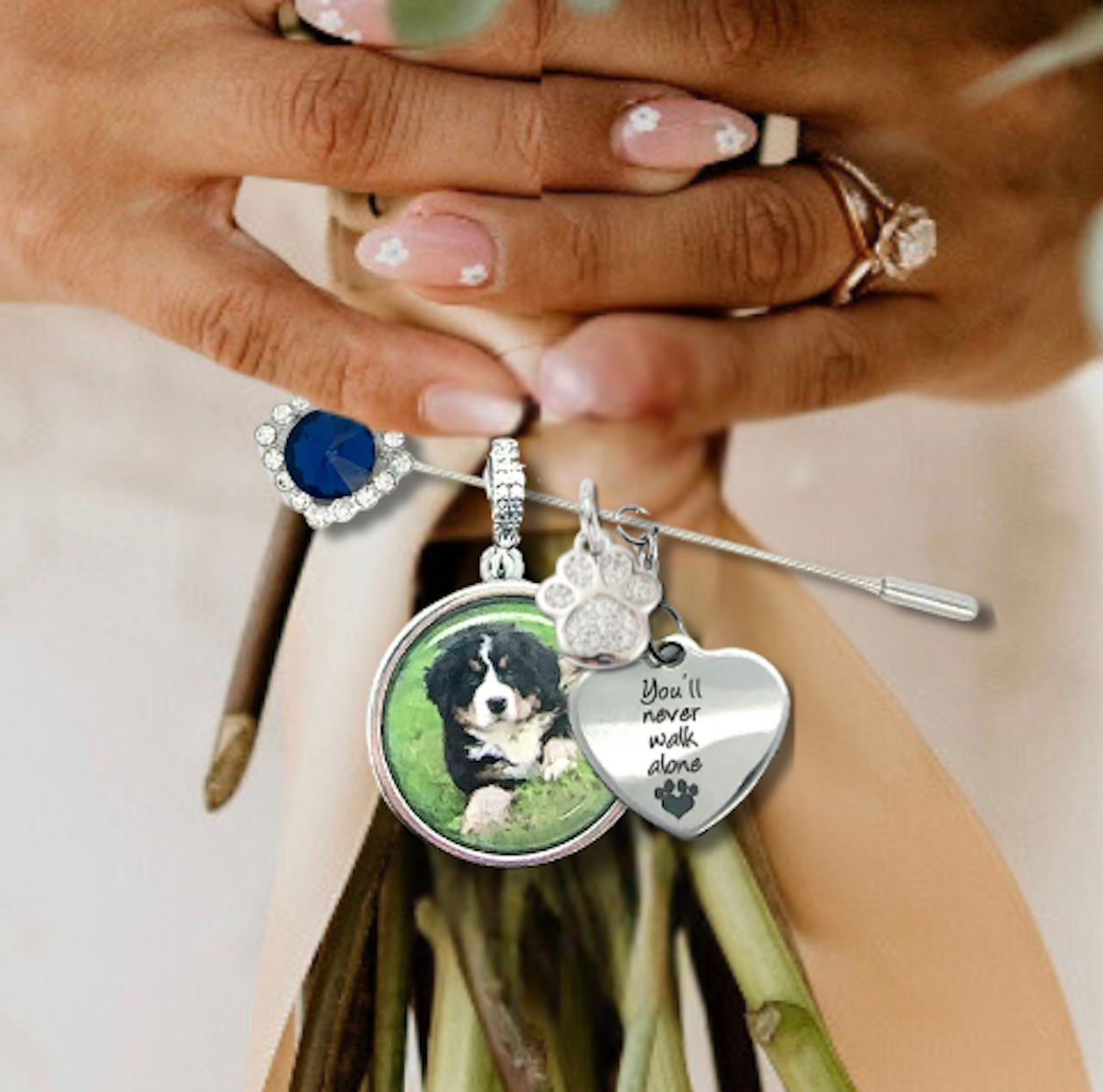 Dog Memorial Wedding Photo Charm and Brooch