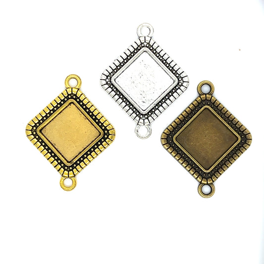 15mm Square Connector Blank Pendant Diamond Shaped - Perfect Pendants Plus