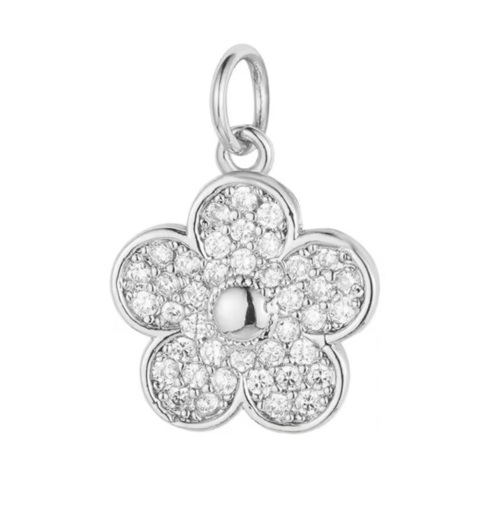 Silver Small Flower Charm Cubic Zirconia for Bracelets, Necklaces Jewelry Making