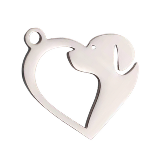 Silver Dog Heart Shaped Charm Stainless Steel - Perfect Pendants Plus