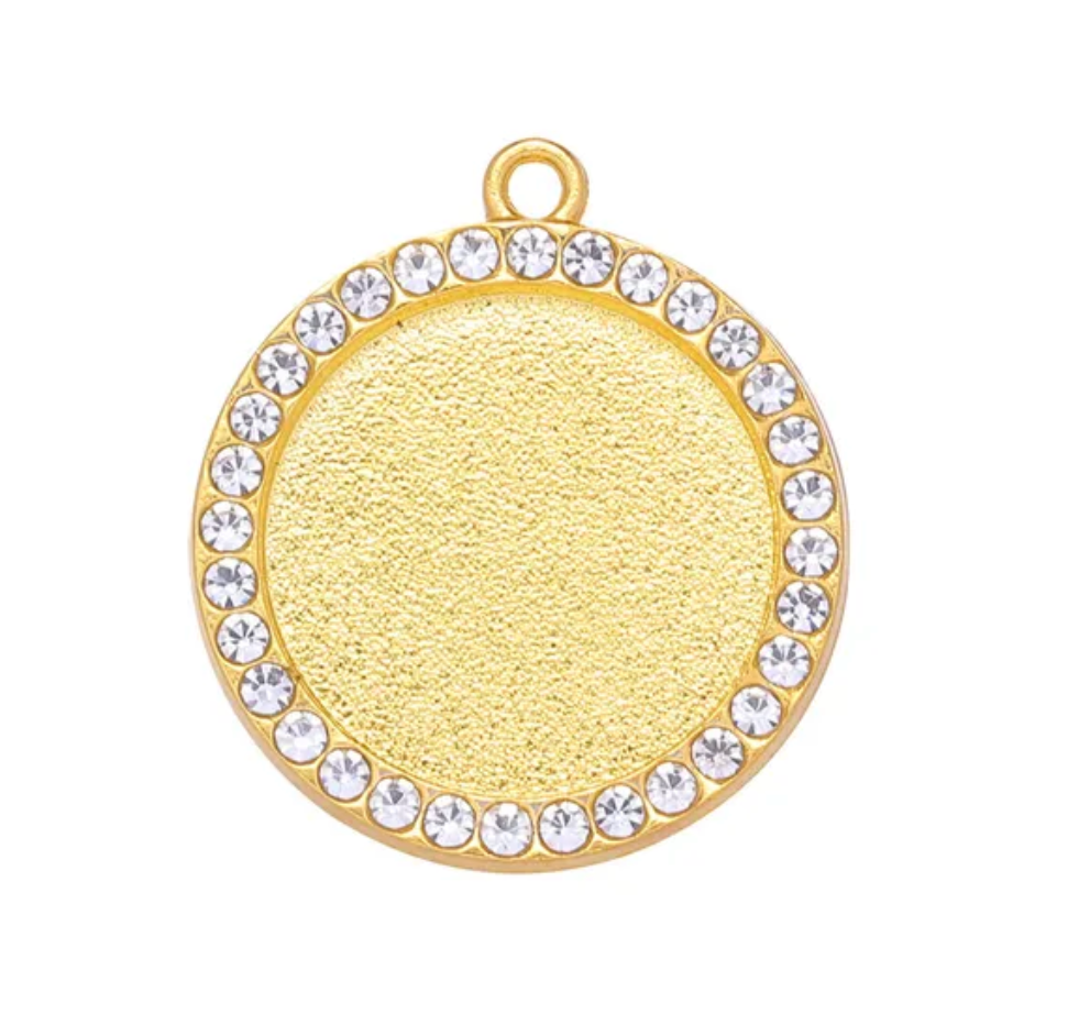 20mm Rhinestone Top Loop Round Pendant Cabochon Setting Tray - Perfect Pendants Plus