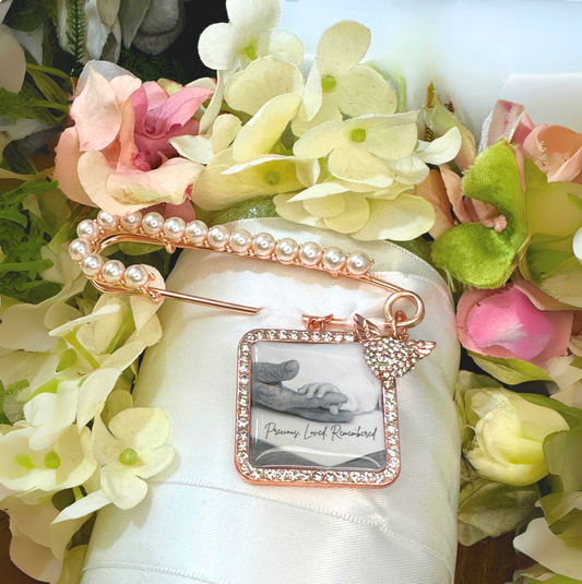 Wedding Memorial Photo Charm and Brooch Angel Wings