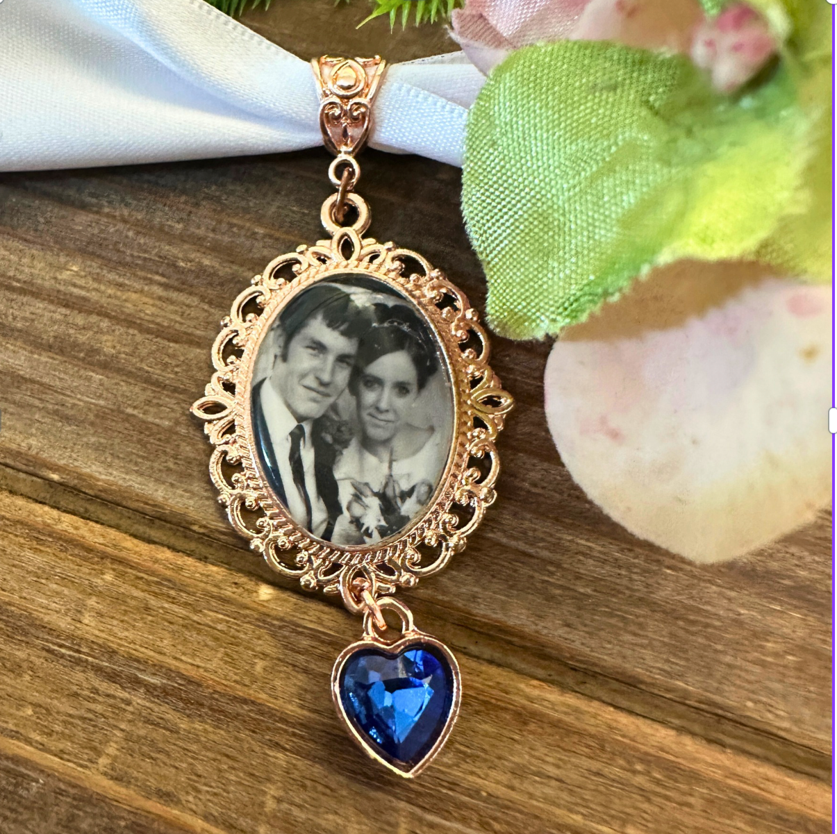 Custom Lace Wedding Photo Charms for Wedding Bouquet