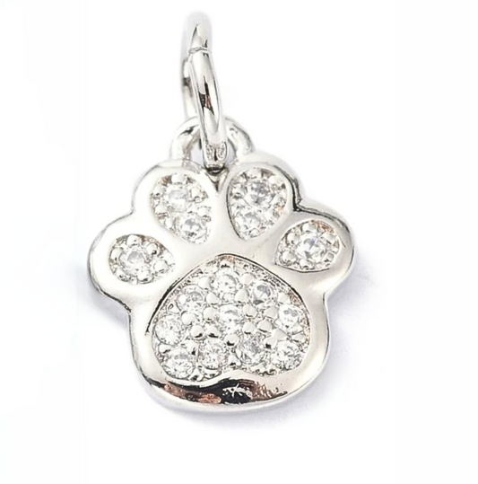 Silver Paw Print Charm Rhinestone - Perfect Pendants Plus