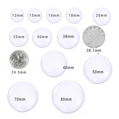 16mm Round Clear Glass Domed for Pendants, Magnets or Mosaics - Perfect Pendants Plus