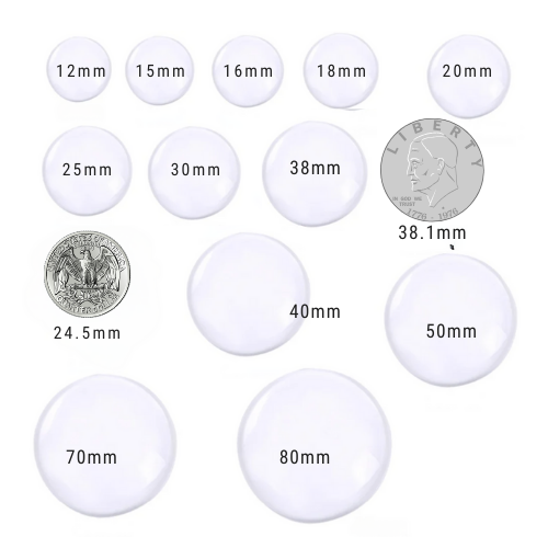 12mm Round Glass Domed For Pendants, Magnets or Mosaics - Perfect Pendants Plus