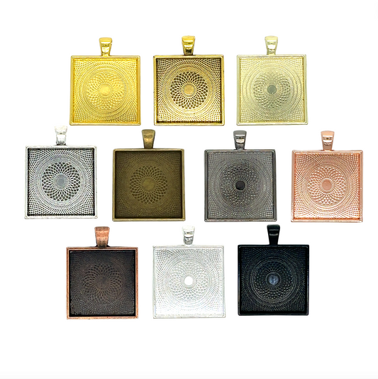 Square 1 Inch Blank Pendant Setting 25mm - Perfect Pendants Plus