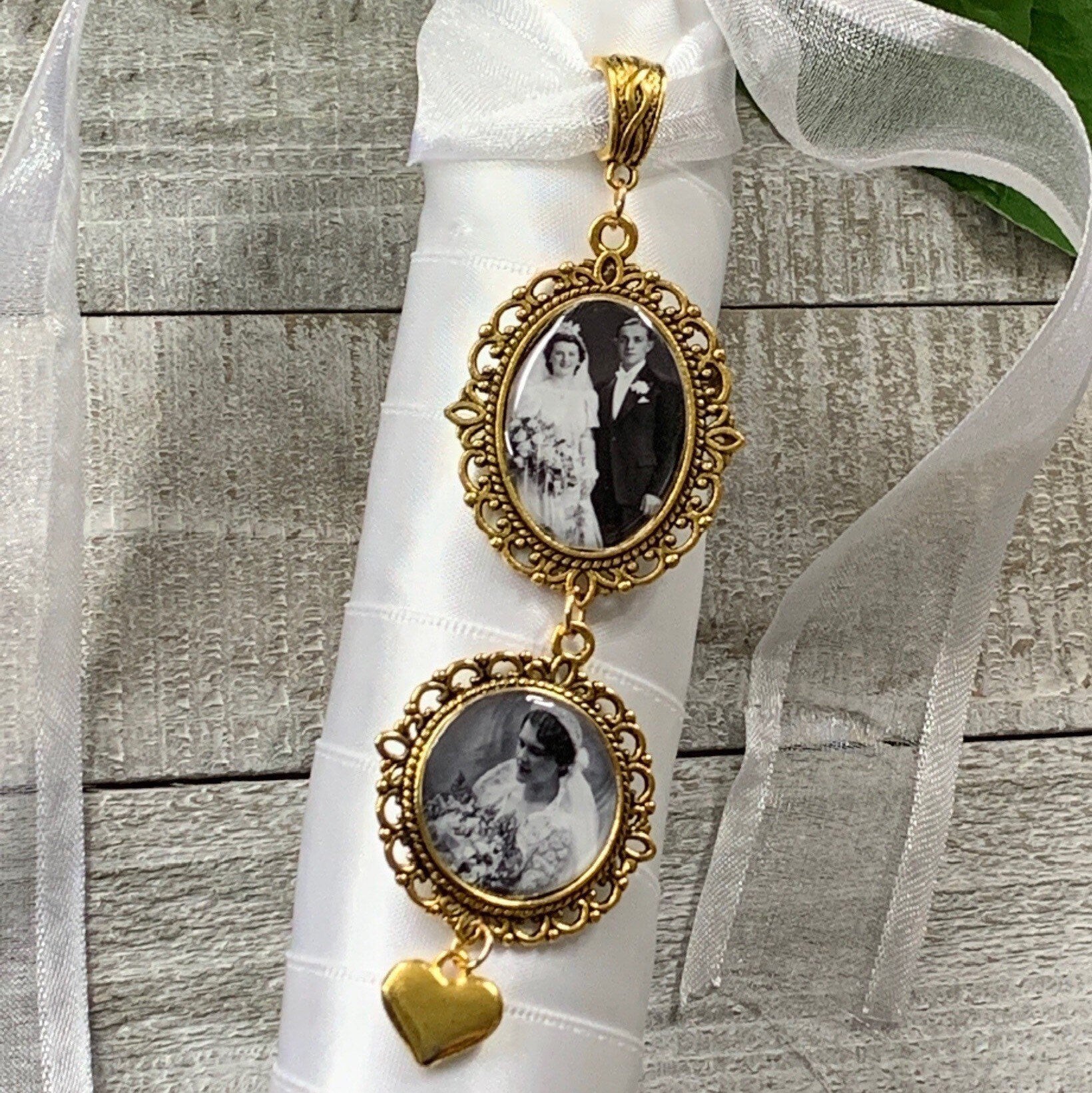 Custom Lace Wedding Photo Charms for Wedding Bouquet - Perfect Pendants Plus