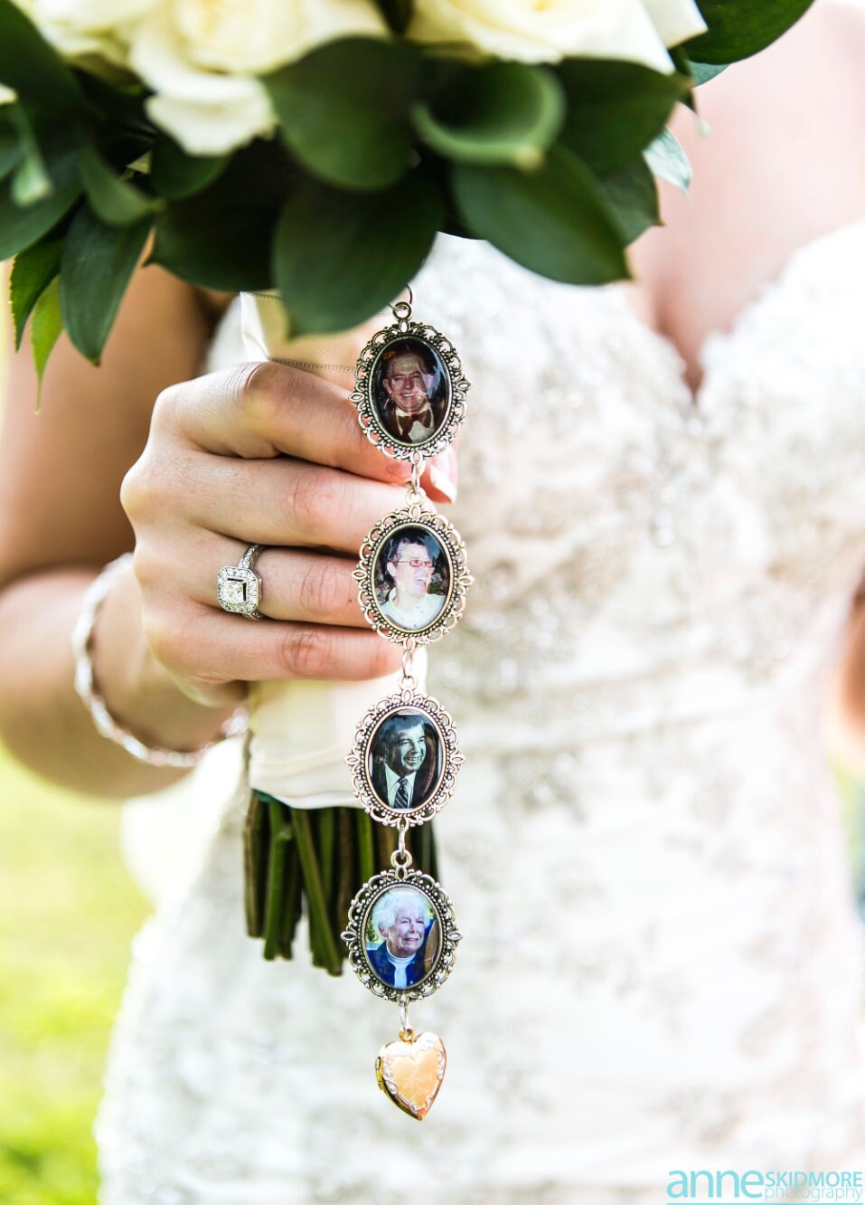 Custom Lace Wedding Photo Charms for Wedding Bouquet - Perfect Pendants Plus