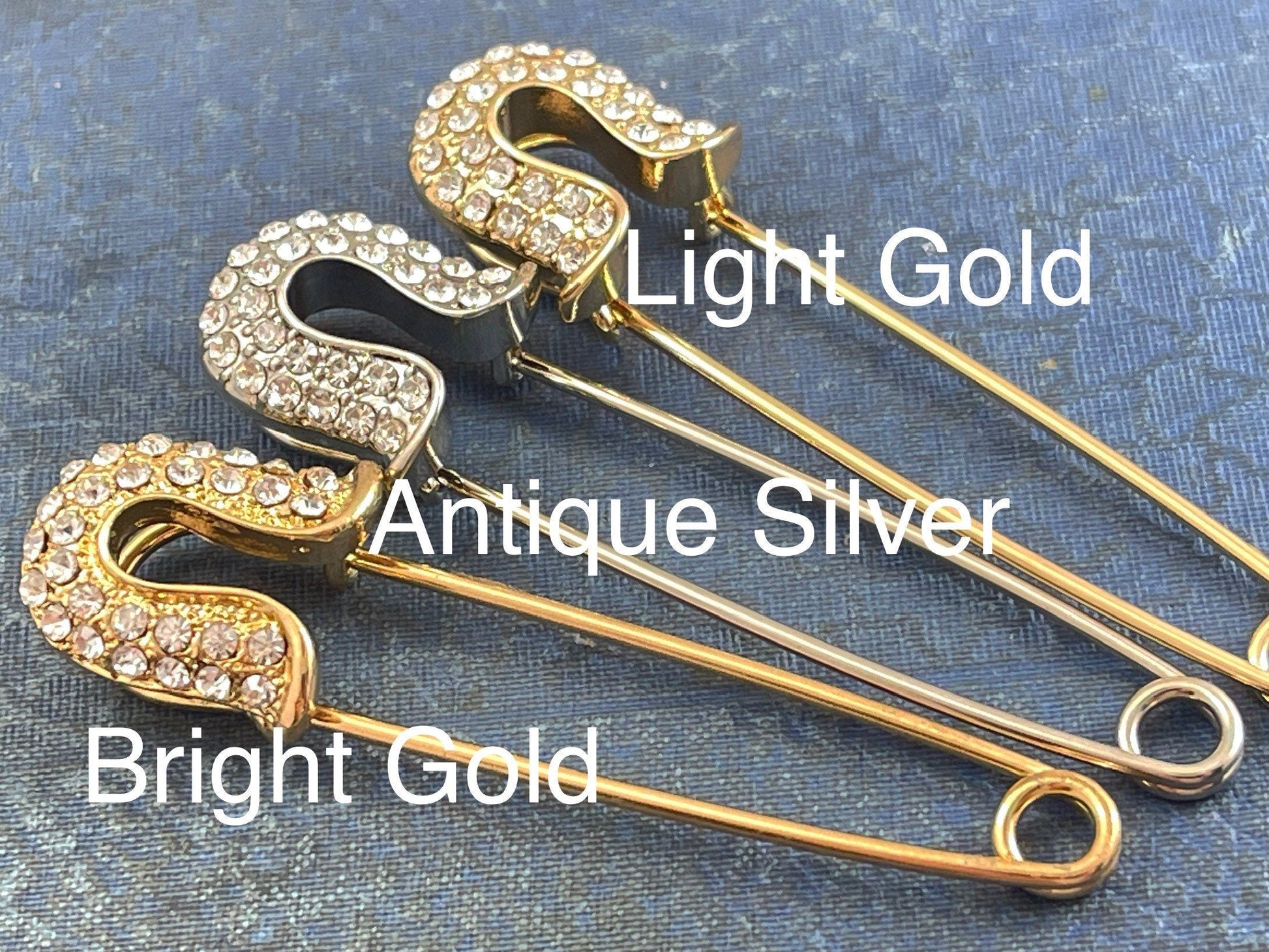 Gold Rhinestone Safety Pin Wedding Brooch - Perfect Pendants Plus