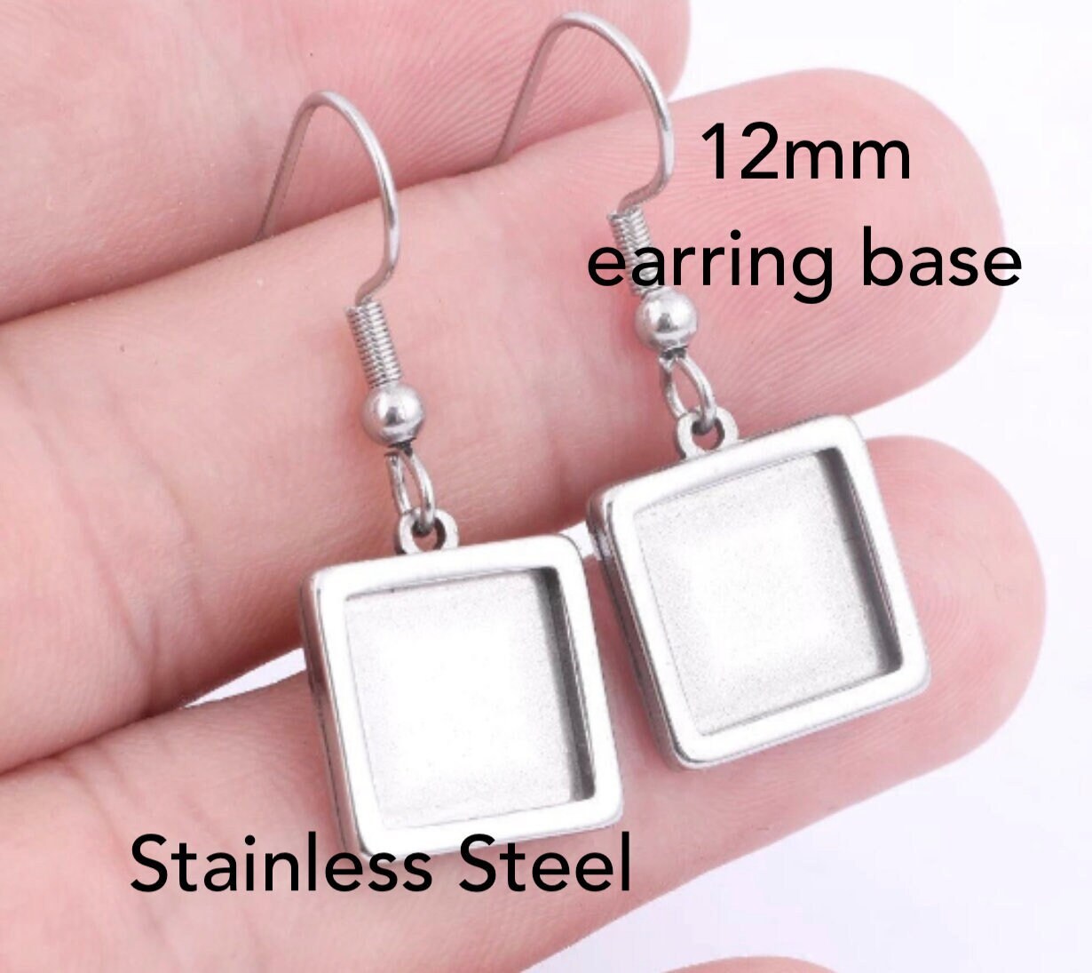 Kits 12mm Square Stainless Steel Earring Making Kits Pendant Setting, Glass, & Wires - Perfect Pendants Plus