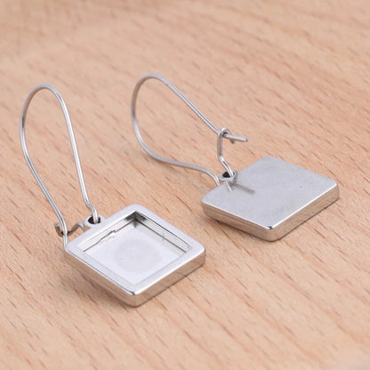 Kits 12mm Square Stainless Steel Earring Making Kits Pendant Setting, Glass, & Wires - Perfect Pendants Plus