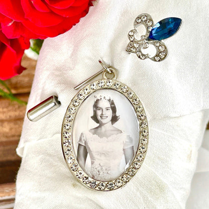 Something Blue Wedding Photo Charm Bouquet Pin - Perfect Pendants Plus