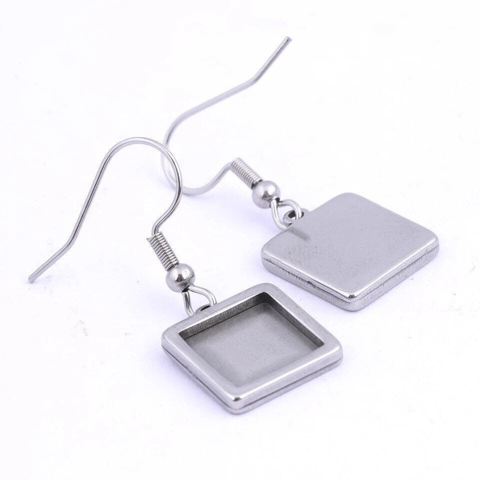 Kits 12mm Square Stainless Steel Earring Making Kits Pendant Setting, Glass, & Wires - Perfect Pendants Plus